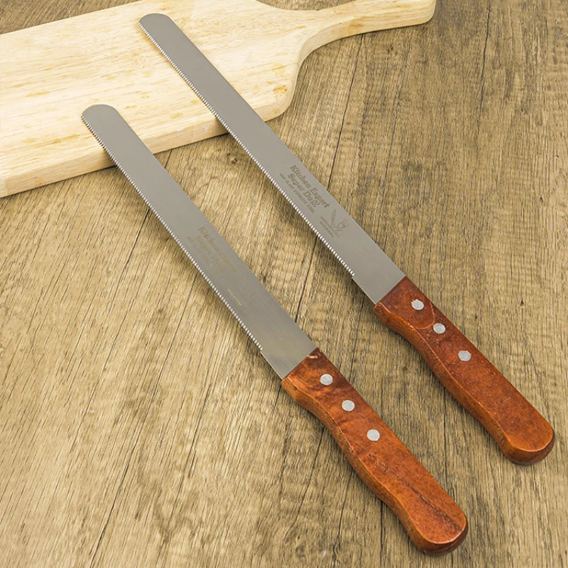 Stainless Steel Bread Knife With Wooden Handle Serrated Cut Bread Cake Sandwich Toast Cutter Fine Tooth Saw Baking Tools