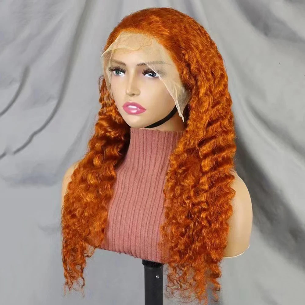 Water Wave Deep Wave Curly 100% Human Hair Wig  200% Density 22 inches Ginger 350# Color 13x4 Transparent Lace Frontal Hair Wig