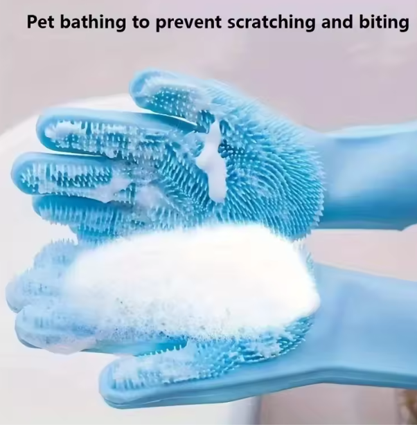 Pet Grooming Cleaning Gloves Dog Cat Bathing Shampoo Glove Scrubber Magic Dishwashing Cleanner Sponge Silicon Hair Removal Glove