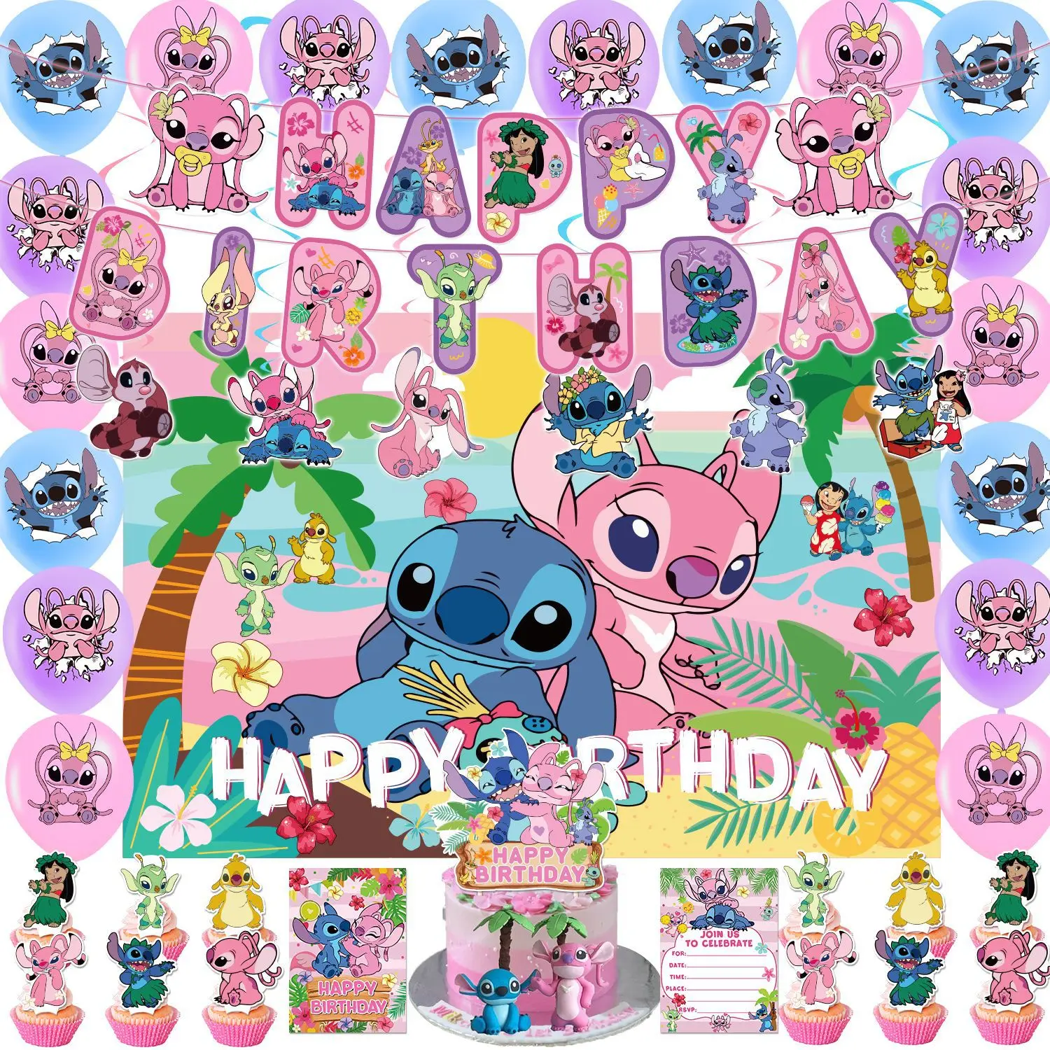 Stitch Purple Glitter Cake Topper Lilo and Stitch Party Decorations Purple  and Blue 