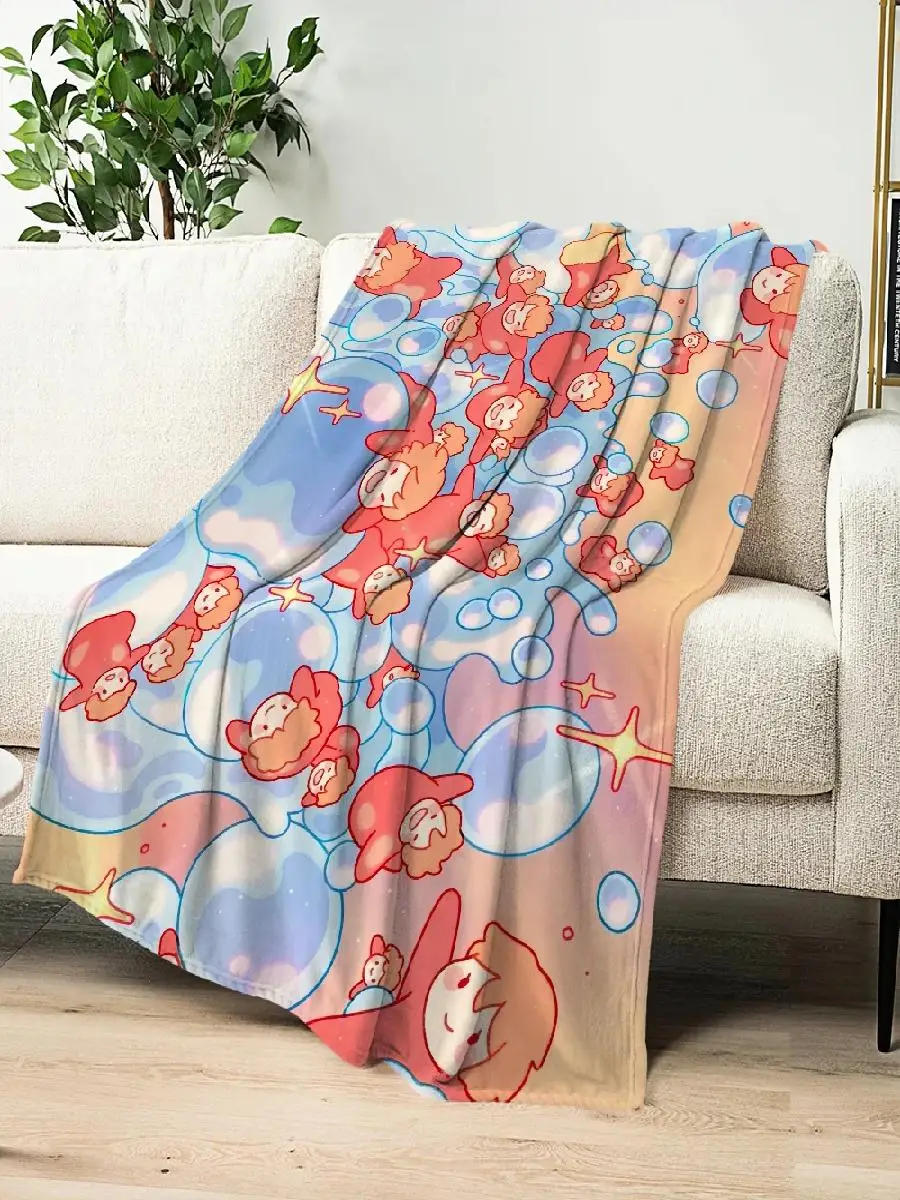 Ponyo Cartoon Soft Plush Flannel Throw Blanket - Cozy and Warm for Sofa, Bedroom, or Travel