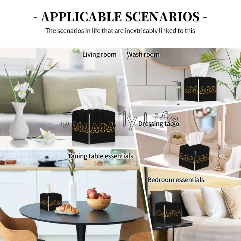 Alpha Phi Alpha Print Tissue Box Cover Leather Tissue Box Holder Square Decor for Living Room Bedroom Bathroom Home Office Car 6
