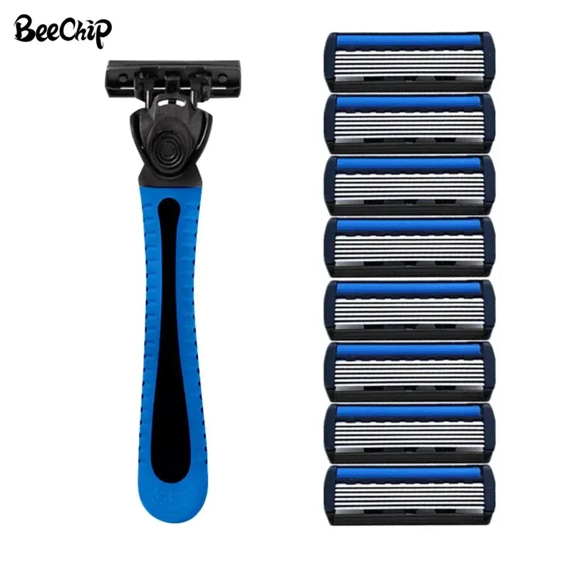 Manual Shaver 9PCS Shaver Six Layer Blade Tool Holders Nine Replacement Cutter Heads Stainless Steel Razor for Men Old Style Blades