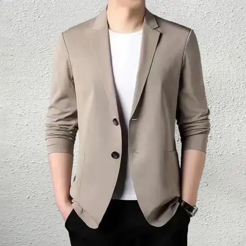 Solid Color Lapel Suit Coat Elegant Men's Suit Jacket with Lapel Collar Long Sleeves Button Placket Stylish Business Outerwear - Image 4