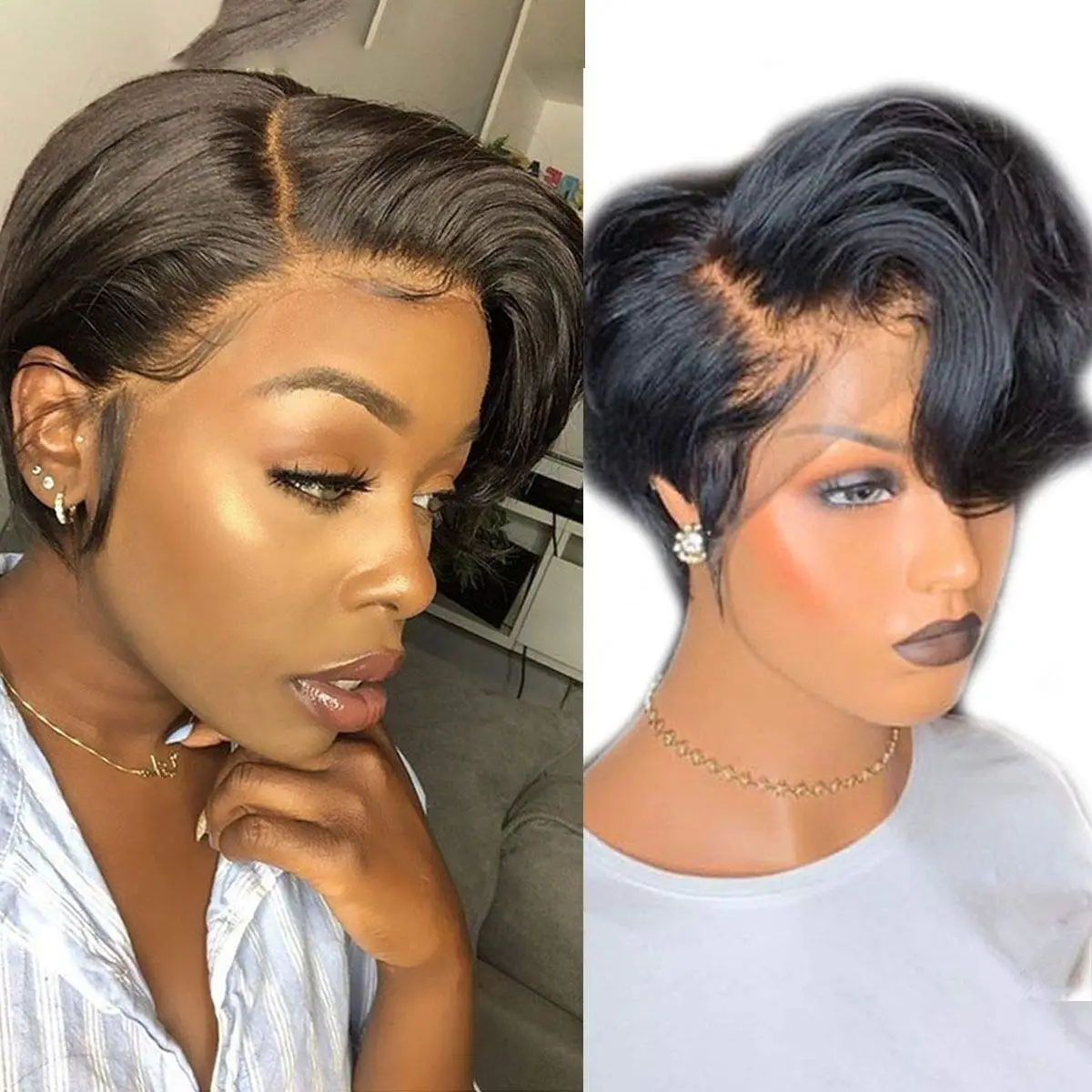 

Short Pixie Cut Bob Wig Straight Human Hair 150% Density Glueless HD Lace Frontal Wig for Black Women Pre Plucked With Babyhair