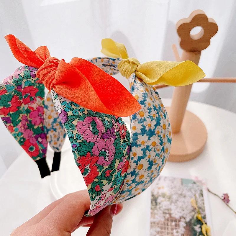 

Print Flower Bow Headbands For Girls Hairbands Korea Hair Accessories Wide Hairband For Girls Floral Headband