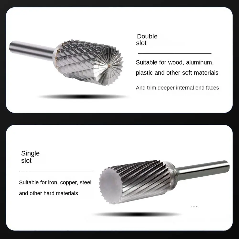 Single Double Slot Rotary Burrs Cylindrical Type Carbide Metal Milling Cutter 6mm/8mm/10mm Rotary File Mill