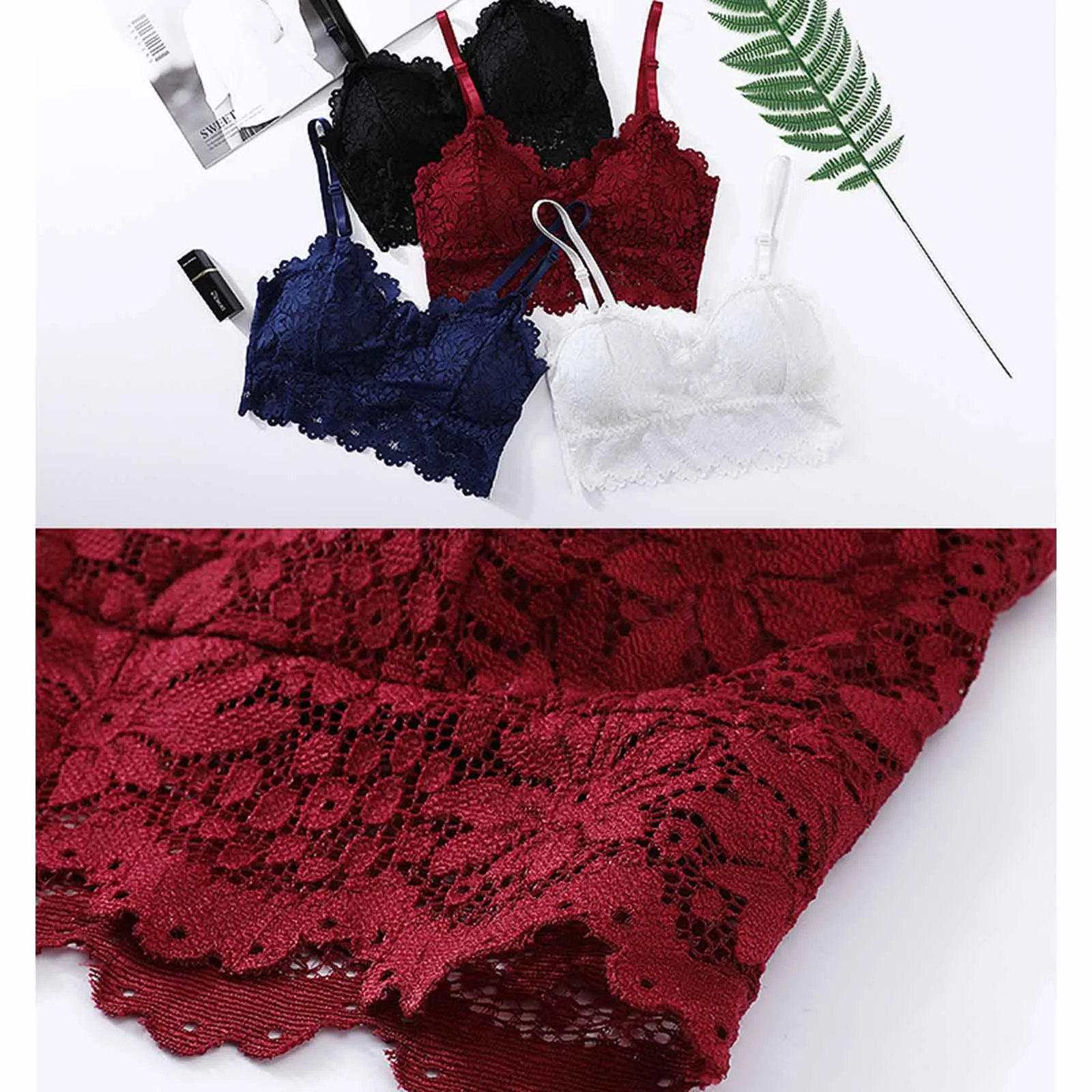 Sexy Bra Women Lace Bralette Sexy Lingerie Underwear Wireless Padded Seamless Bra Ultra Strap Padded Bras for Women
