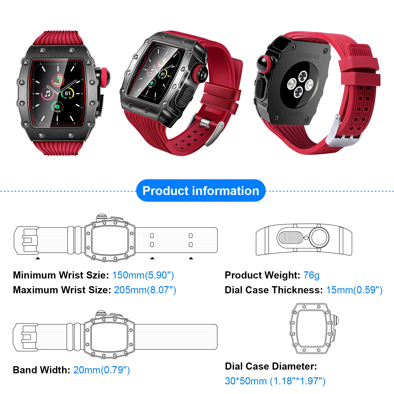 Slicone Strap For Apple Watch Band 45mm 44mm Metal Stainless Steel Refit Protective Shell One-piece Strap For iWatch 8 7 6 5 SE