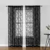 Black Lace Sheer Curtain Floral Lace Sheer Rod Pocket Curtain Panel Living Room Decoration Window Curtains Window Drape Shades 5