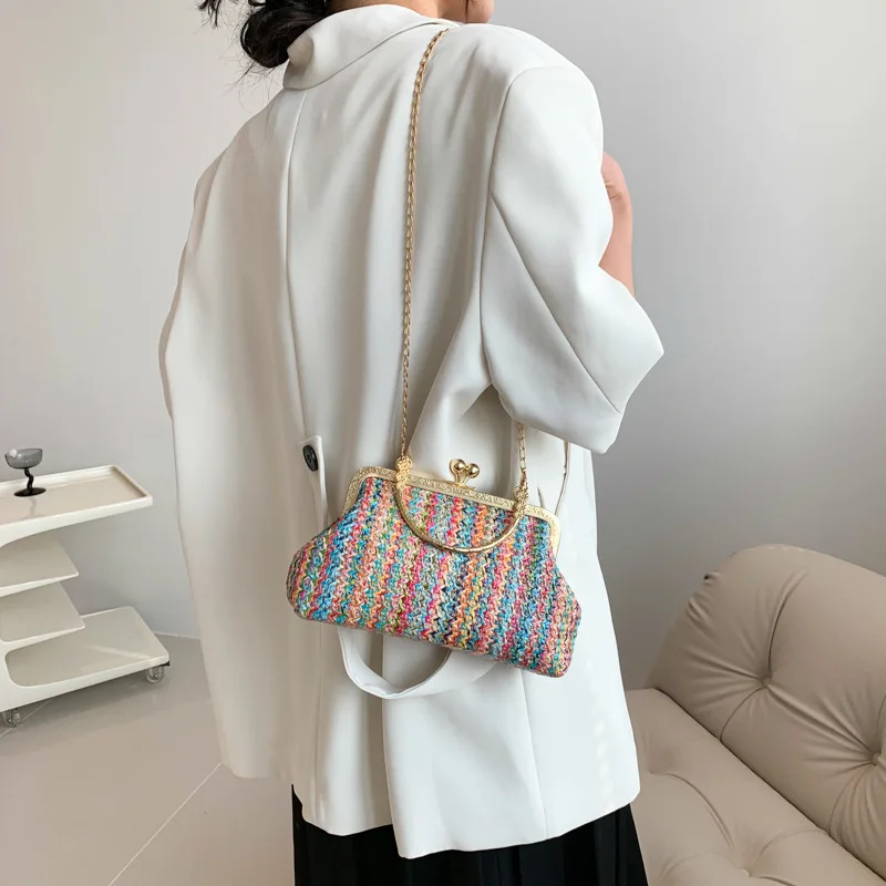 Handbags for Women 2023 New Contrast Hand Woven Bag Purse Fashion Shoulder Bag Versatile Cross-body Bucket Bag Designer Bag