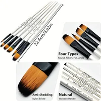 6pcs Professional Artist Paint Detail Tip Brushes, Anti-Shedding Nylon Bristles(Include Round, Filbert, Flat, Angle) 2