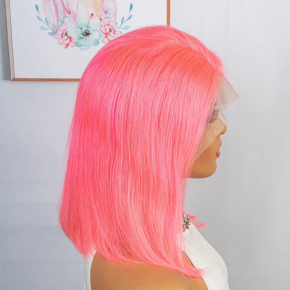 Colorful Hair Straight Bob Wigs 220% Density Human Hair 13x4 Lace Front Human Hair Wig for Black Women 12 14 Inches