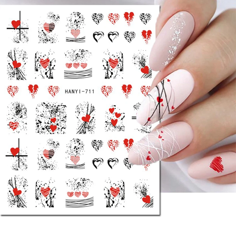 Adesivi Per Nail Art 3D Linee Geometriche Di San Valentino Red Love Hearts Cursori Adesivi Decalcomanie Per Manicure Per Unghie