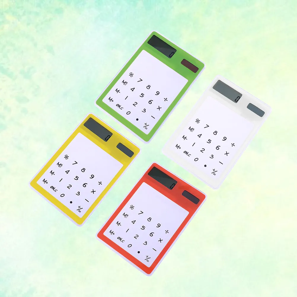 4Pcs 태양열 계산기 투명 터치 패널 학교 홈 오피스 사용을위한 휴대용 디자인 미니 LCD 화면 사무용품
