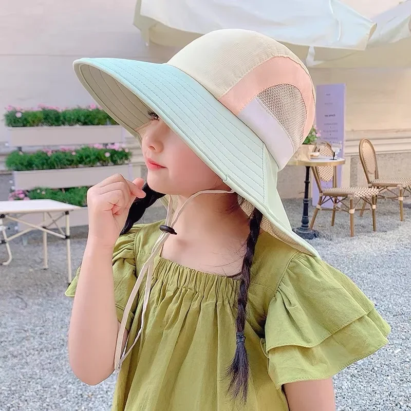 Summer Baby Sun Hat with Neck Flap UV Protection Strap Wide Brim Beach Hats Kids Bucket Hat Cap for Boys Girls Outdoor baby hat kids sun hat kids bucket hat