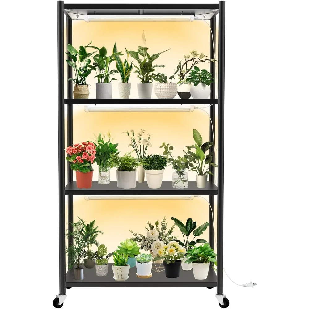 

Plant Shelf with Grow Lights, 4-Tier Metal Plant Stand with High Intensity 3000K Full Spectrum Grow Lights for Plant Growth
