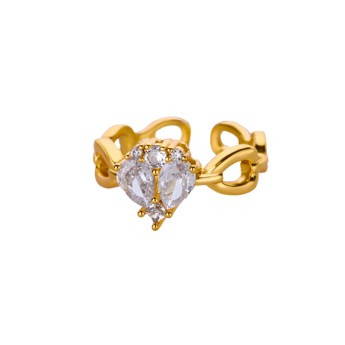 Luxury 18K Gold Plated Crystal Heart Adjustable Ring