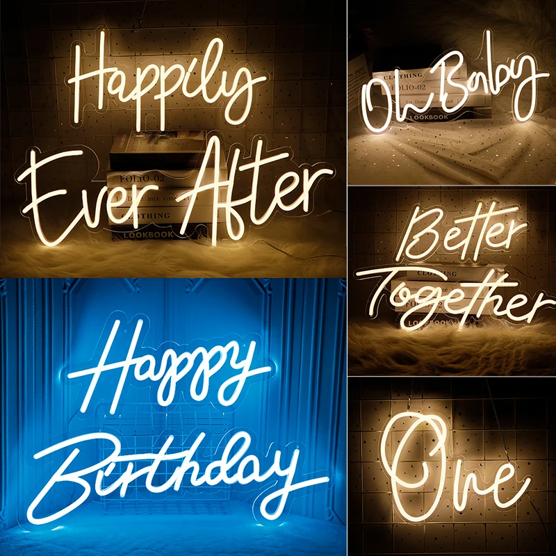 

Happy Birthday Led Flex Transparent Acrylic Wall Decor Neon Sign Light Letter Board Party Background Creative Gift Neon Sign