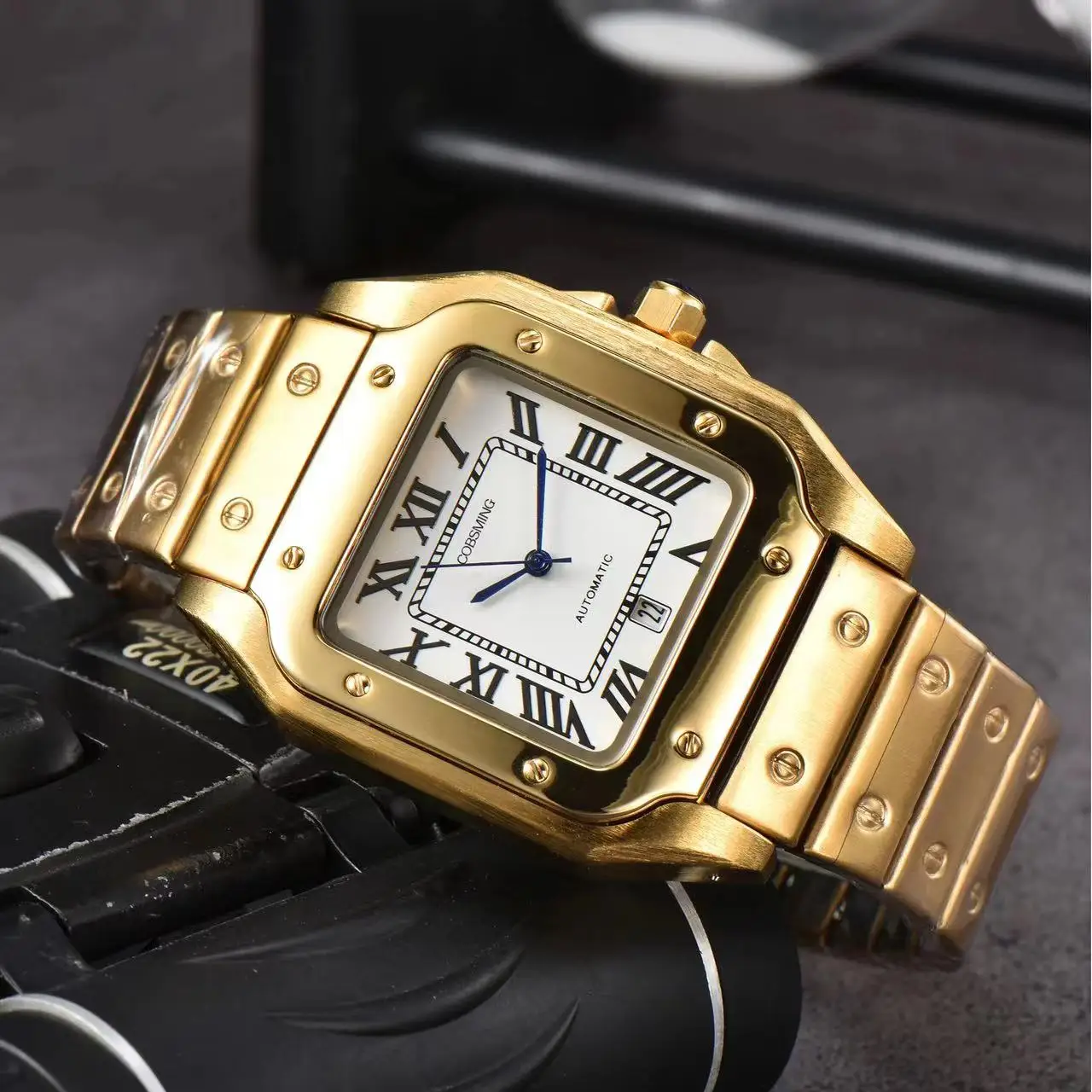 Top Custome Original Brand Luxury Watches For Men 39MM Square Dial Automatic Date Quartz Steel Strap Hottest Sale Male Clock