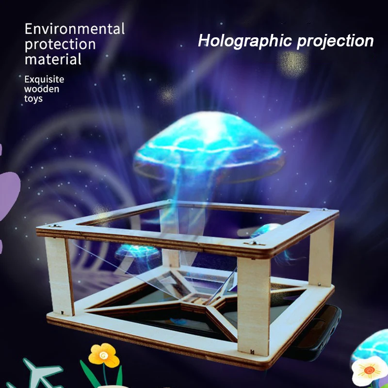 3D Hologram Smartphone Hologram Projector Wooden Self-assembly Science Educational Toy DIY Display Set For Kids Home