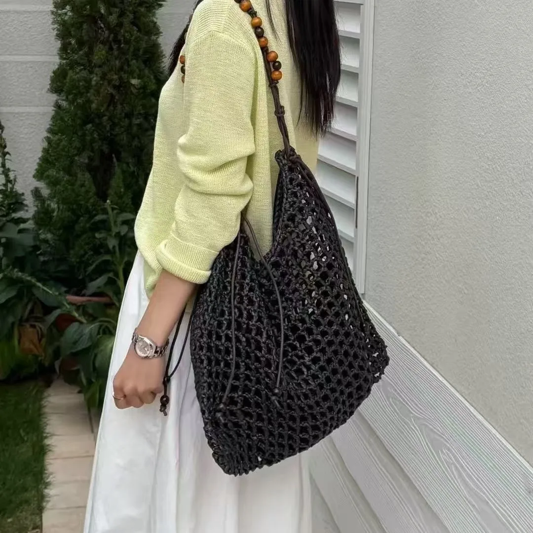 Summer Woven Beach Bag Women Mesh Rope Knitted Handbags Reticulate Hollow Shoulder Bag Ladies Travel Large Capacity Shopper Tote
