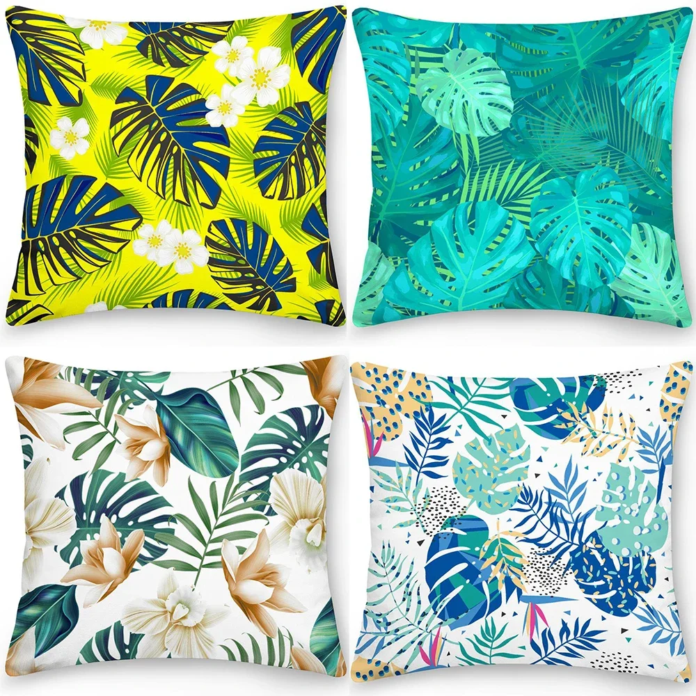

Square Cushion Cover Pillow Office Sofa Home Decor Double Sided Tropical Leaves Flower