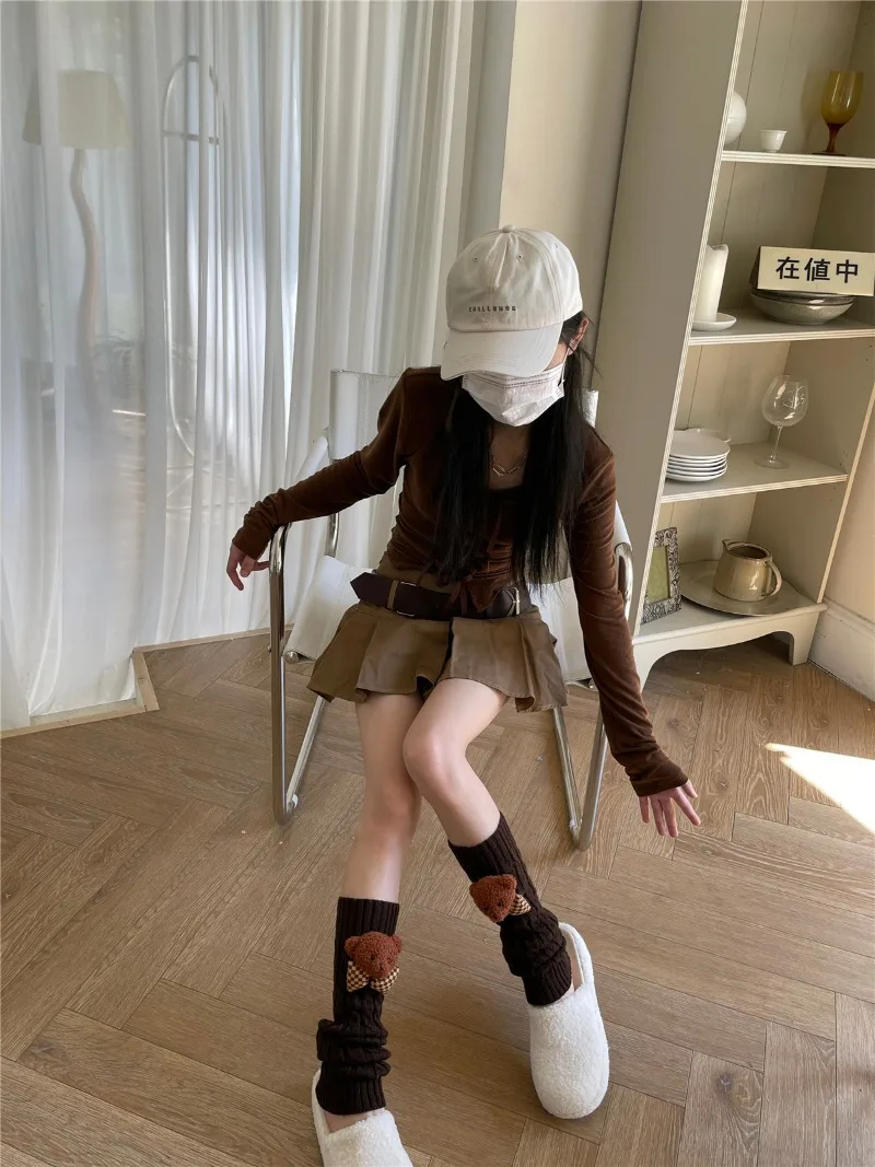 Description Picture 3 of itemNew Lolita Leg Warmers Japanese Women Gothic Long Socks Ribbon Leggings Gaiters Knee Goth Winter Sock Knitted Cuffs Ankle Warmer