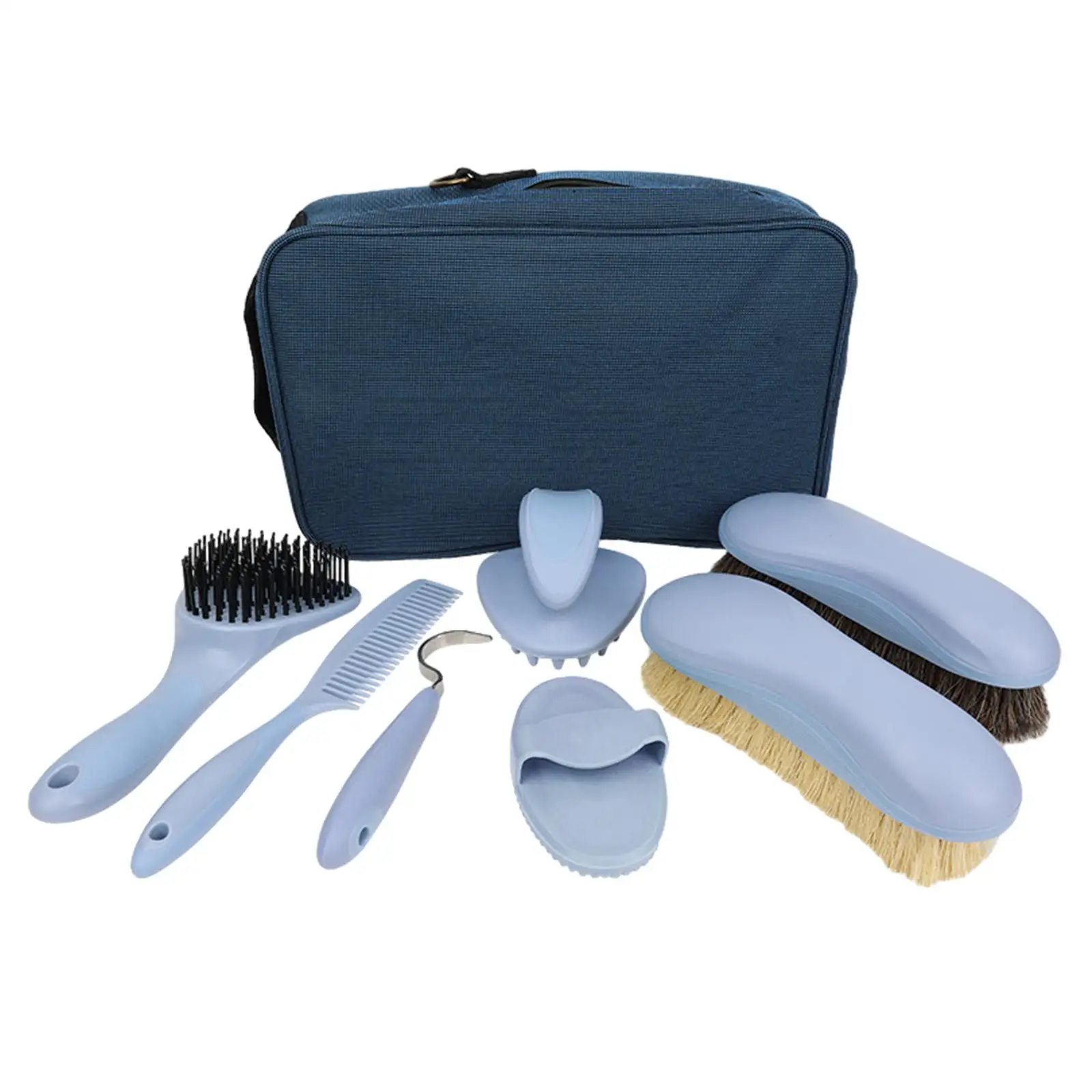 8Pcs Horse Grooming Kit with Storage Pouch Hoof Pick Massage Curry Horse Hair