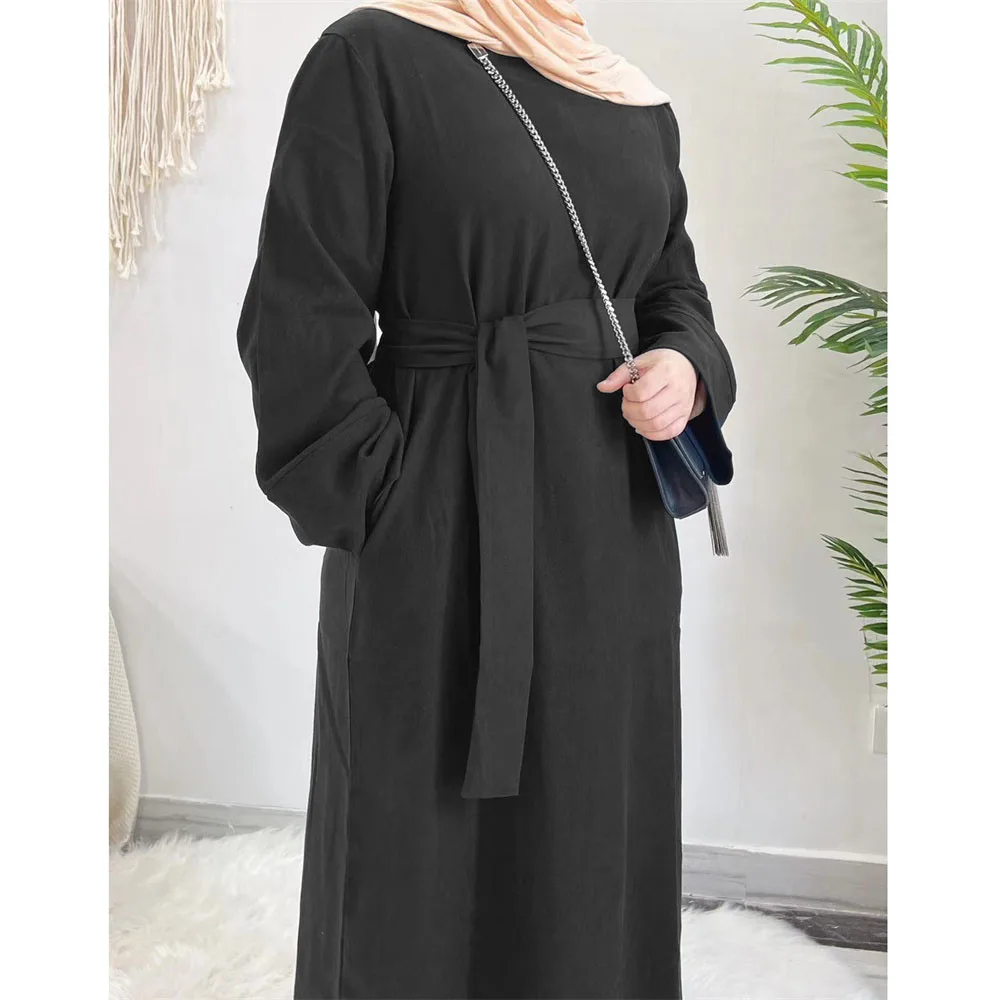 

Ramadan Abaya Women Muslim Modest Casual Long Maxi Dress Turkey Arab Kaftan Eid Islam Party Tunic Gown Belt Female Jalabiya Robe