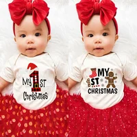 My First Christmas Newborn Girl Red Romper Jumpsuit Baby Girl Casual Short Sleeve Toddler Cake Dresses Christmas Best Gifts 1