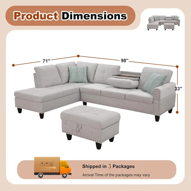 Modern Linen Sectional Sofa 98\ 2