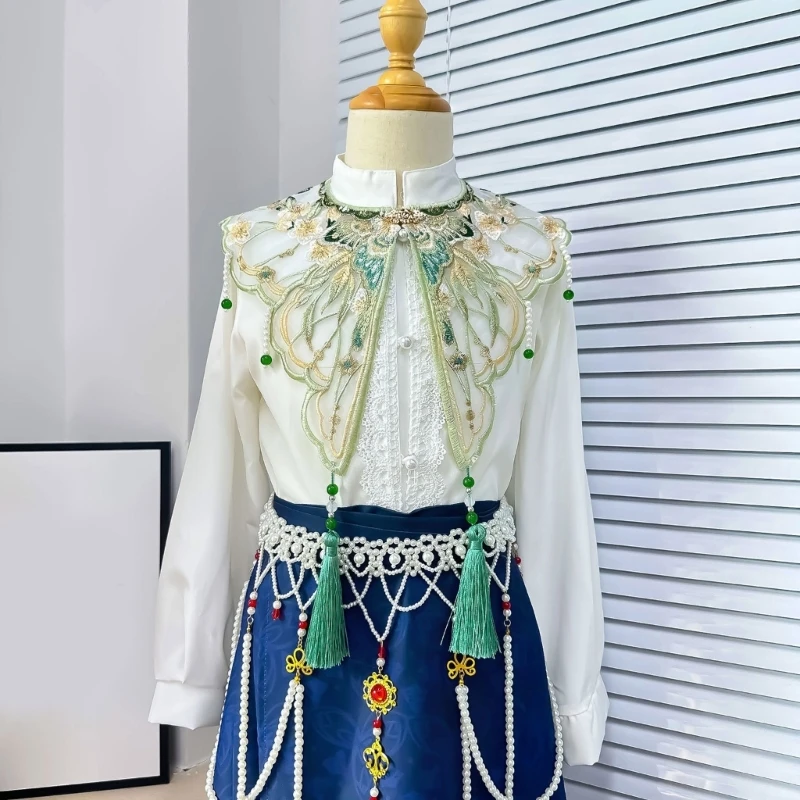fake collar detachable collar shawl Women Girls Chinese Embroidered Butterfly Flower False Collar Pearl Tassels Small Yunjian Shawl Scarf for Dresses