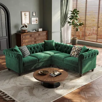 Chesterfield Velvet L-Shaped Sectional Sofa 1