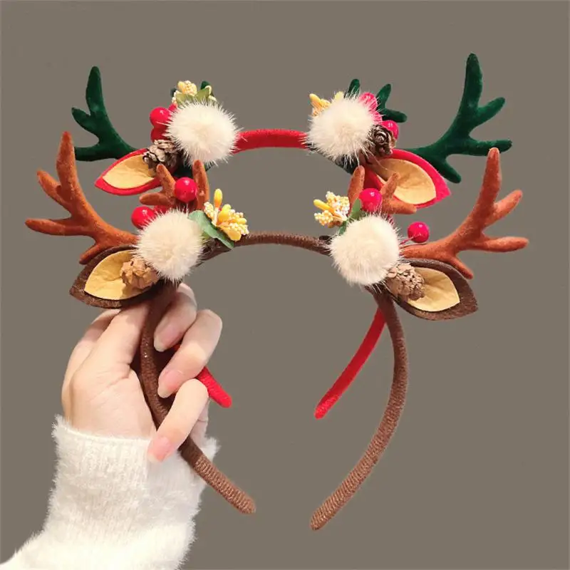 Christmas Headwear Hair Band Elk Bowknot Deer Horn Plush Girl