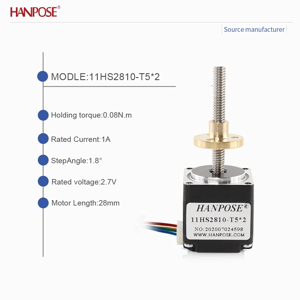 고정밀 스크류 스테퍼 모터, 소형 리니어 스크류 모터, T자형 너트 NEMA11 모델 11HS2810, 토크 0.08N. m