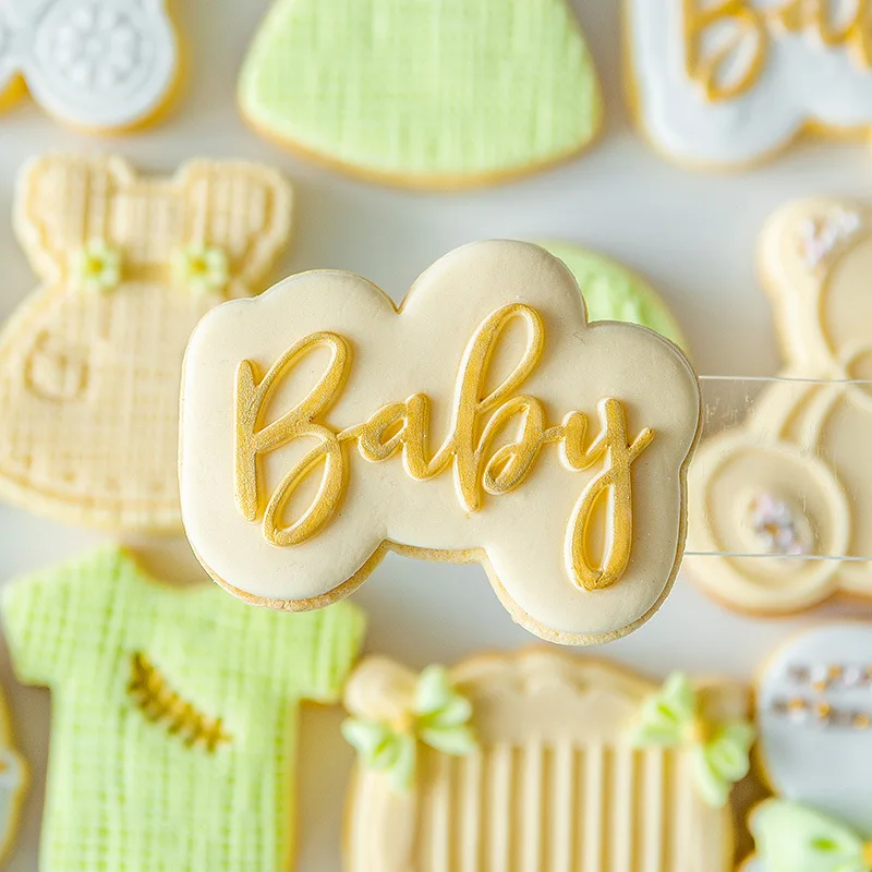 Baby Birthday Cookie Stamp Embosser Cutter Acrylic Fondant Sugar Craft Cookie Cutter Baking Mould DIY Baking Biscuit Pastry Mold