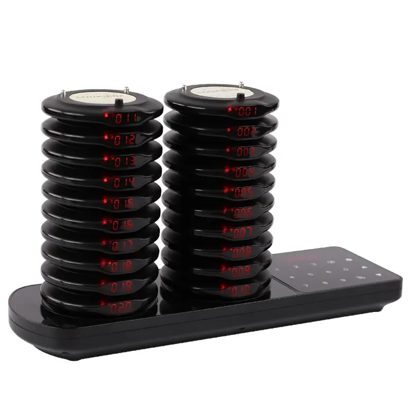 Wireless Restaurant Pager Calling System Dual Charging Base 20 Round Coaster For Customer Food Truck Cafe Church Food Court