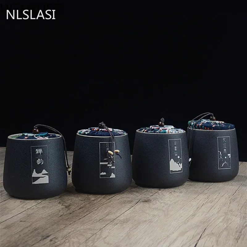 Tea tin box tea canister Ceramics tea jar Tieguanyin containers travel tea bag storage box portable stoneware caddy kitchen coffee spice canister