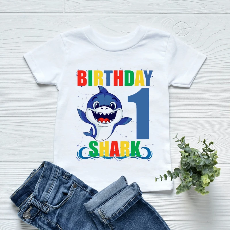 2022 Boys T-Shirt Cute Shark Birthday Gift Number 1-10 Years Old Print Kids Birthday Party Costume Fashion Girls T Shirt Tops oversized t shirt	 T-Shirts