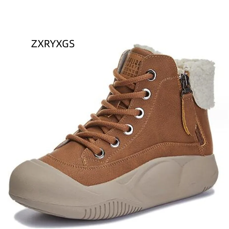 

ZXRYXGS Cross Strap Zip Winter Genuine Leather Boots Flat Thick Sole Heightening Shoes Casual Sneaker Women Shoes Boots New 2024