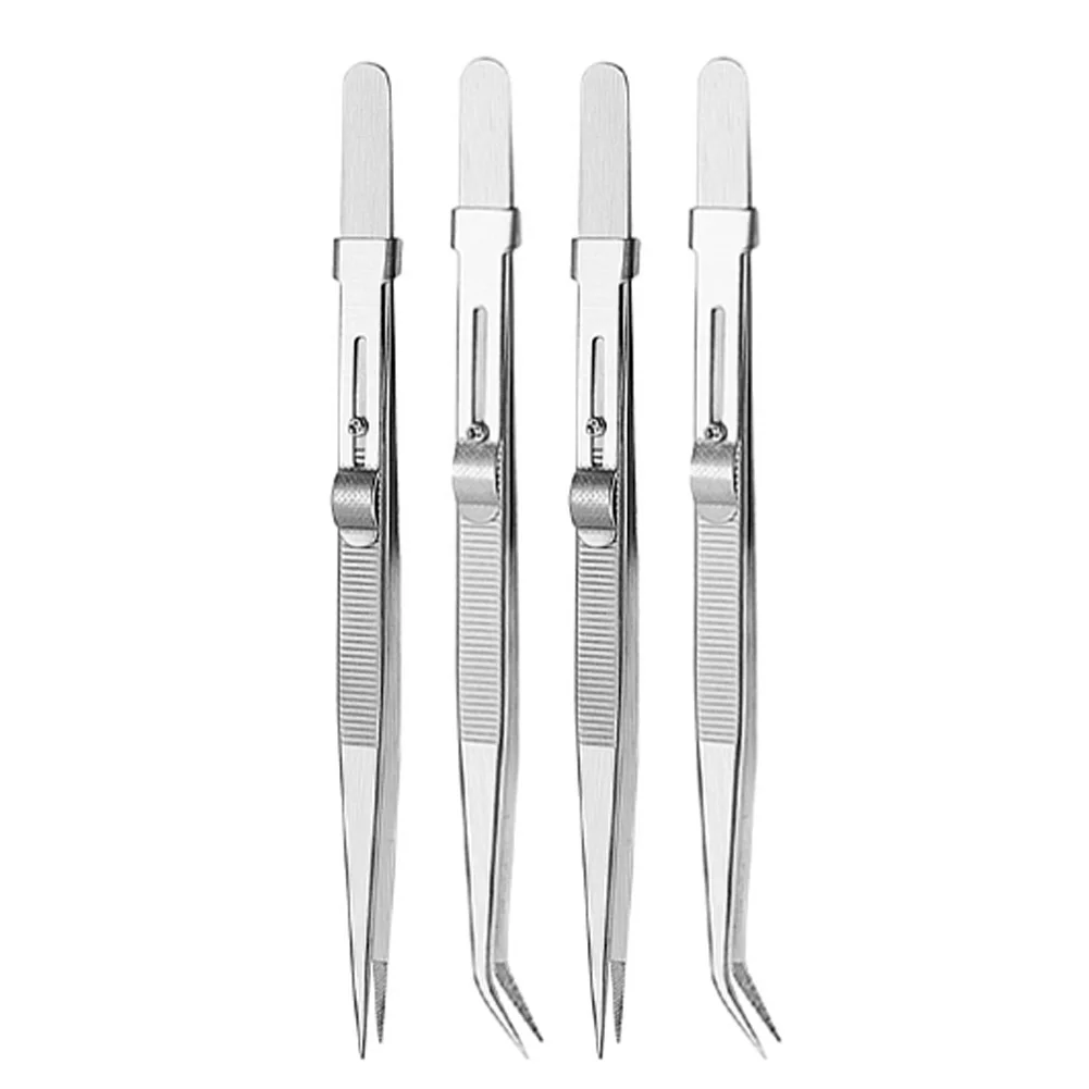 

4pcs Precision Tweezers Set Curved Pointed Serrated Tip Anti-Static Stainless Steel Tweezers For Electronics Soldering Tools