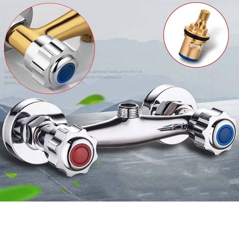

Brass Bath Shower Faucet Mixer Double Handle Wall Mounted Hot Cold Water Bathroom Tap Valve Chrome Plated
