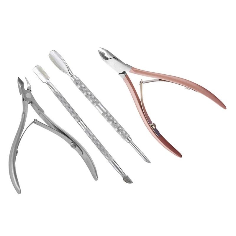 

4 Pcs Nail Cuticle Pusher Tweezer Cutter Nipper Clipper Dead Skin Remover Nail Pliers, 3 Pcs Silver & 1 Pcs Rose Gold