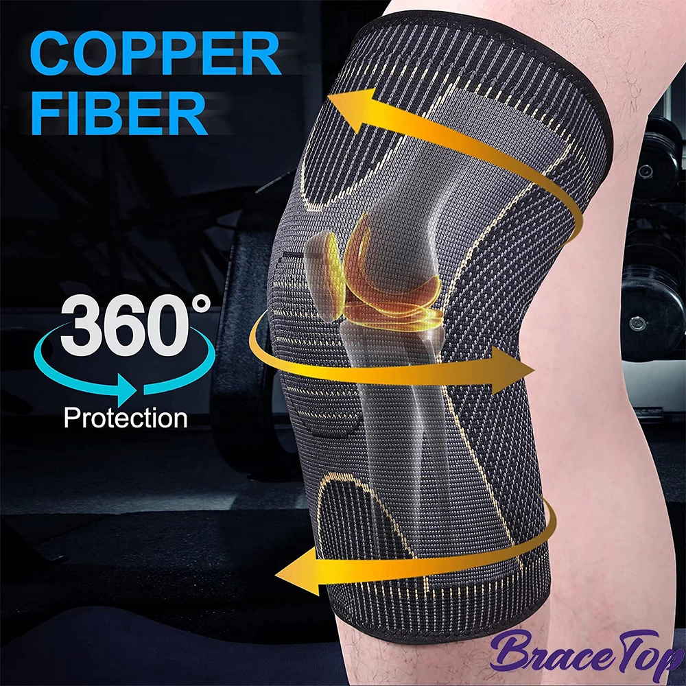 BraceTop Copper Knee Brace Sleeve for Unisex Arthritis Pain Relief & Support Compression Knee Sleeve for Pain MCL ACL 1 PC