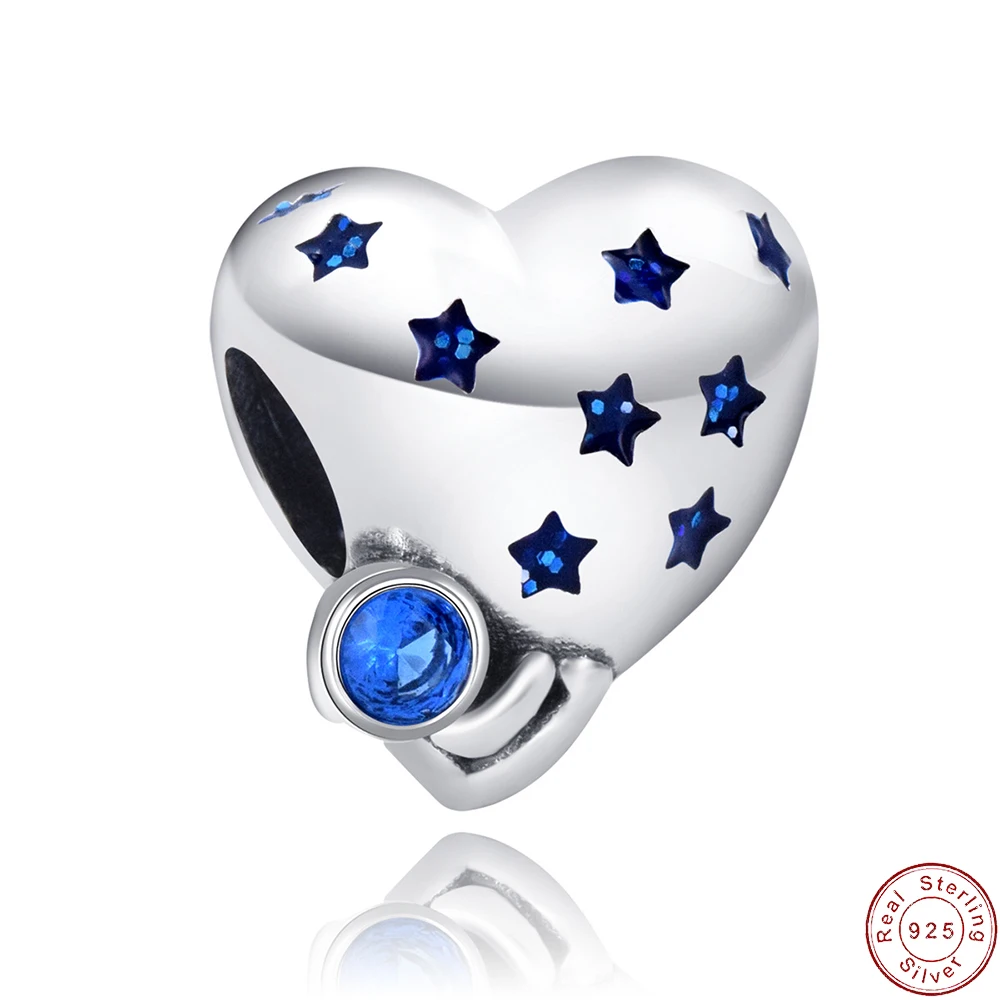 

European S925 Sterling Silver Blue AAA CZ Stars DIY Charm Bead For Original Women Bracelet Necklace Chain Jewelry