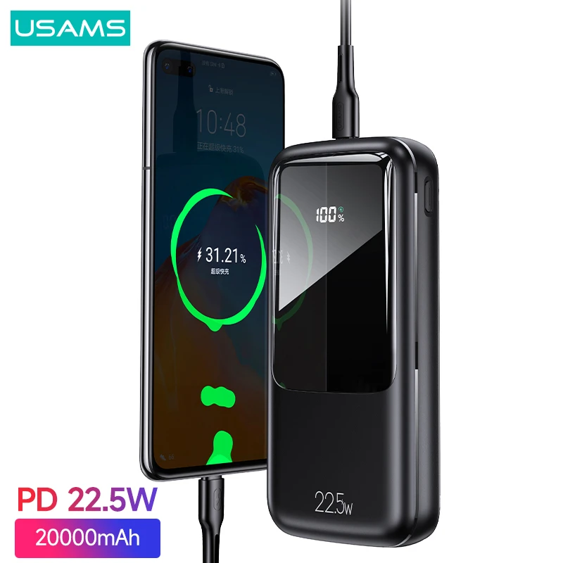 USAMS PD 22.5W Digital Display Power Bank 20000mAh QC AFC FCP Fast Charge Powerbank External Battery For Phone Tablet Laptop powerbanks