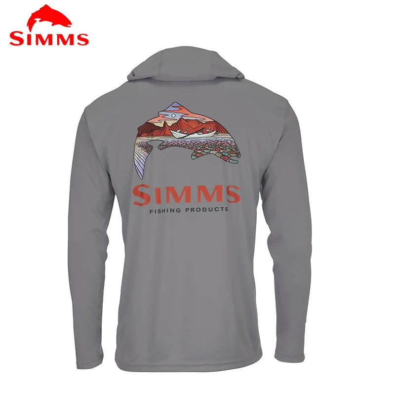 SIMMS Long Sleeve Fishing Shirt Men UV Clothing Hooded Coat Sun