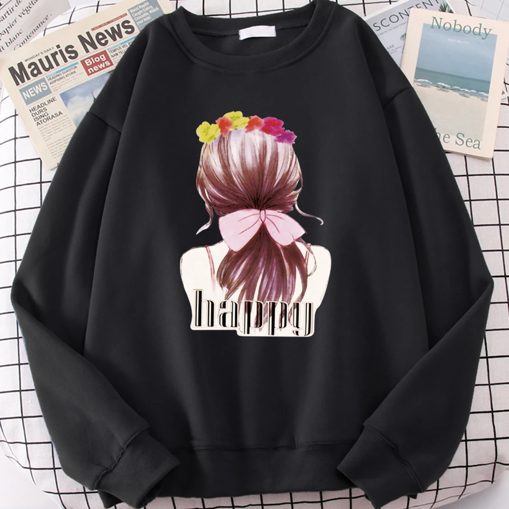 

Butterfly Girl Happy Print Hoodie Street Casual Autumn Clothing Harajuku Fashion Sweatshirts Loose Oversized Tracksuit For Male