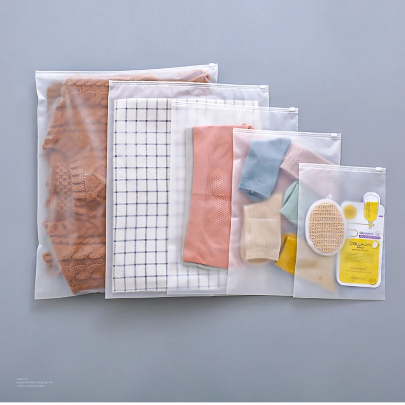 10pcs Storage Bag Resealable Frosted Clear PEVA Zipper Lock Package Travel Portable Waterproof Clothing Shoes Poly Bag Organizer 5